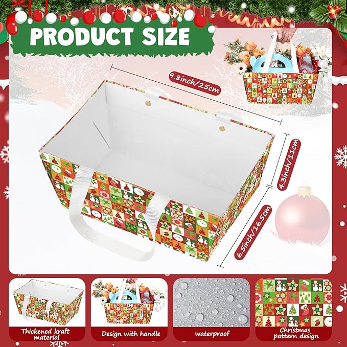 Pinkunn 48 Pcs Basket for Gifts Empty DIY Bulk Party Gift Basket Kit with Handles Market Trays for Packages Wrapping Wedding Party Anniversary Display(Red, Green,Christmas)