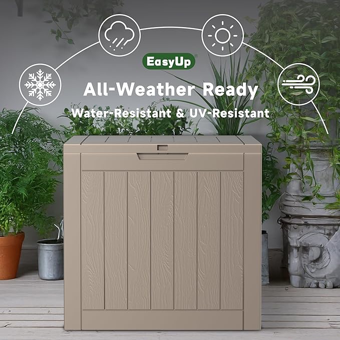 EasyUp 36 Gallon Outdoor Storage Box Waterproof, Resin Outdoor Deck Box, Lockable Deck Boxes for Garden Tools Equipment and Cushions (Gray)