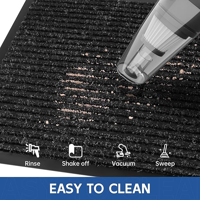Front Door Mat, 6' x 2' Heavy Duty Indoor Outdoor Door Mat Entrance, Commercial Welcome Mats, Stain and Fade Resistant, Durable Rubber Backing, Low Profile Entry Mat for Patio, Black Stripe