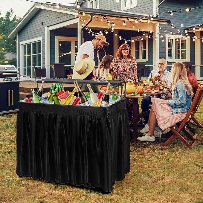 Nice C 4 ft Folding Ice Cooler Table, Party Cooler, Grazing Table, Tables with Drain, Party Tables, with Matching Skirt, Storage Shelf (Black)