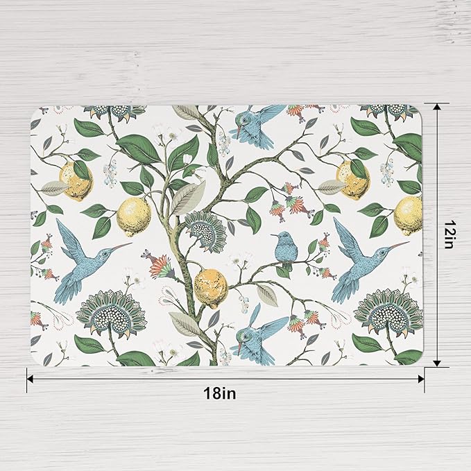 QIYI Placemats Set of 6, 12x18 Inch Faux Leather Place Mats for Kitchen Dinning, Heat Resistant Anti Slip Birds Table Mats, Waterproof Wipeable Washable Placemat Party Table Décor, Vintage Lemon Trees