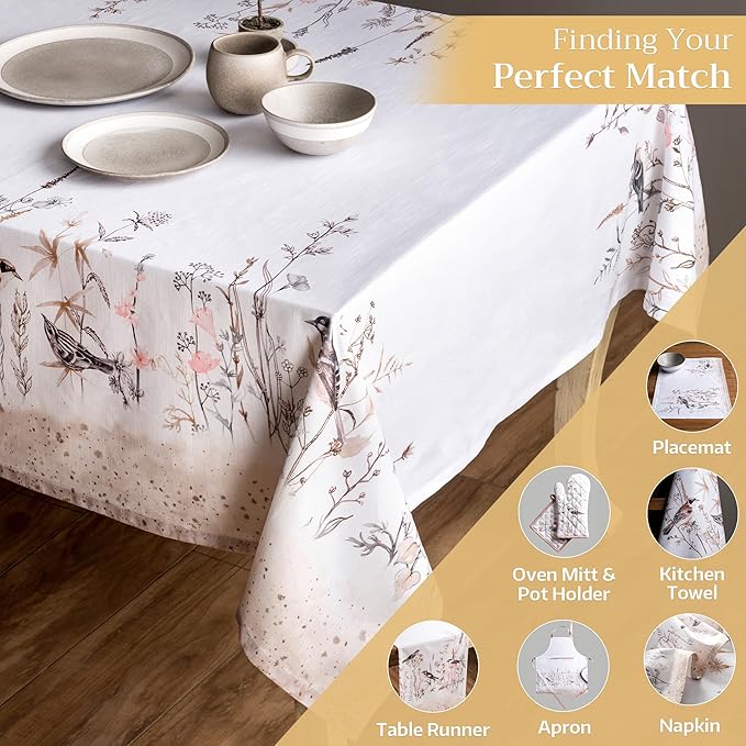 Maison d' Hermine Table Cloth Square Table 100% Cotton 60 x 60 Inches Tablecloth Reusable Decorative for Dining Room, Farmhouse, Home, Party, Festive & Wedding Spring Summer - Meadow Florals - Brown