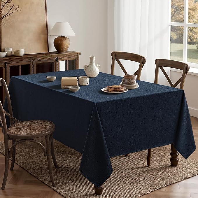 MIULEE Navy Blue Linen Polyester Tablecloth 60x84 Inch Rectangle Table Cloth Waterproof,Stain Resistant & Wrinkle Resistant for Dining Party Wedding