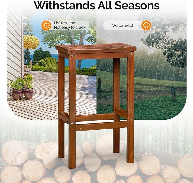 VINGLI 3-Piece Fir Wood Outdoor Bar Table and Chairs Set, Outdoor Bar Height Table with 2 Bar Stools Patio Bistro Set for Garden Balcony Backyard (Brown)