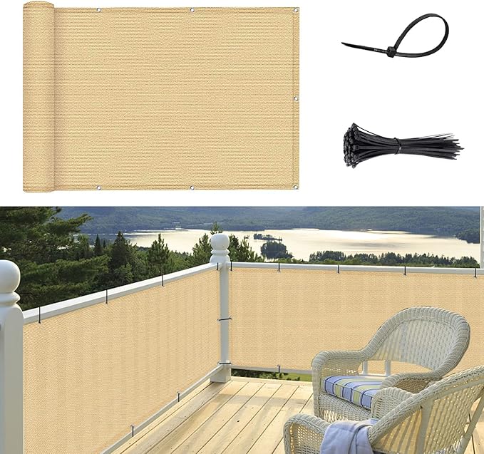 SUNNY GUARD 3.3'x19.7' Balcony Privacy Screen Fence, Apartments Railing Screen, Heavy Duty Wind Screen for Outdoor,Backyard,Patio,Deck Privacy（Sand Yellow）