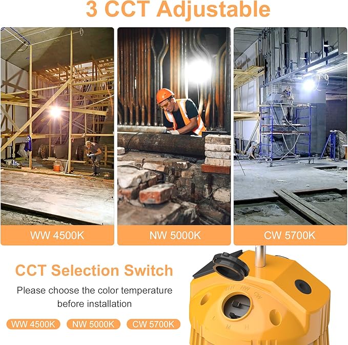 LED Temporary Work Light,36W/48W/60W Adjustable,4500K/5000K/5700K CCT Adjustable Construction Light with 10ft Cable Plug and Sturdy Hooks Linkable LED Work Job Site Lighting ETL Listed AC100-277V