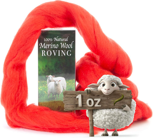 Desert Breeze Distributing 100% Natural Merino Wool Roving - Premium Combed Top Merino Roving Wool - Tapestry, Spinning, Wet Felting & Needle Felting Supplies - 21.5 Micron - 1 oz, Color Tomato Red