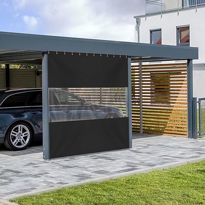 Covers & All Outdoor Clear Panel Curtain, 12 oz Vinyl Outdoor Curtains for Patio, Weather Resistant Waterproof Tarp with Brass Grommets for Pergola, Porch, Gazebos, Balcony (8'H x 12'W Feet, Black)
