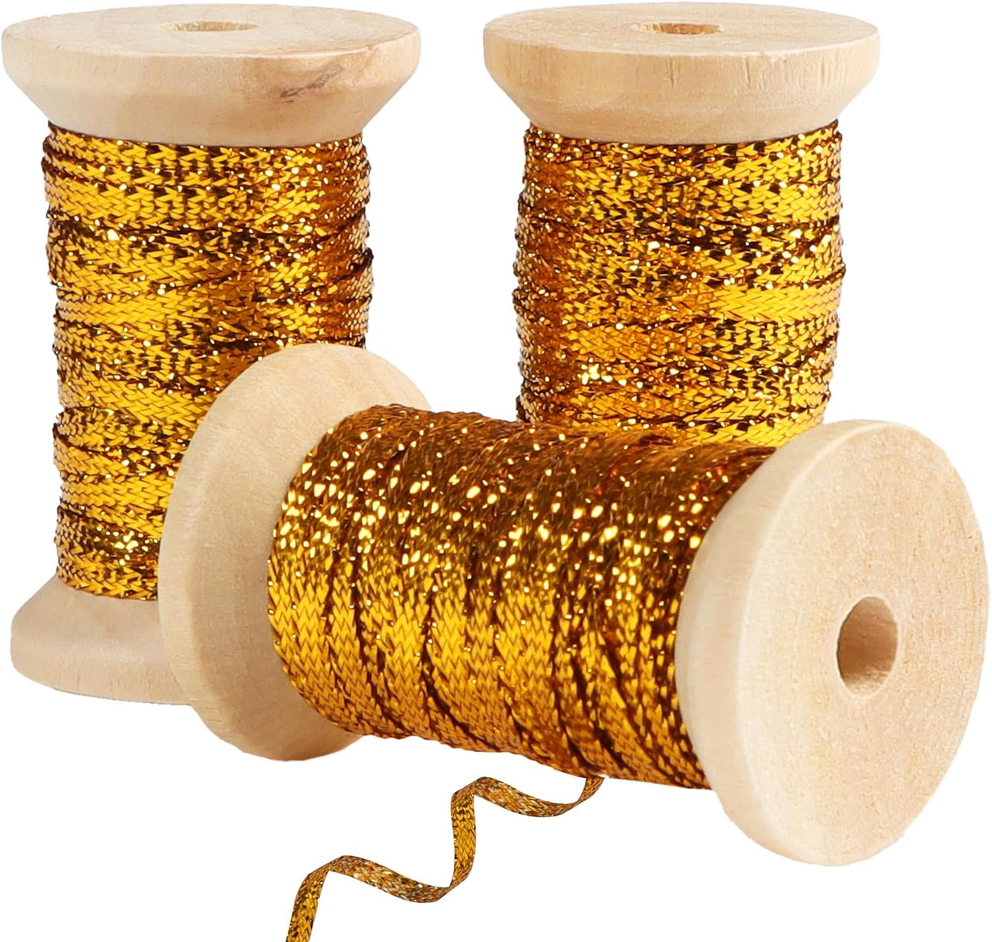 Gold Thin Ribbon 1/8 inch Metallic Braided Double Faced Ribbons Curling Ribbons for Balloon String Crafts Gift Wrapping Party Wedding Christmas Ornaments Decoration 7 Yard x 3 Rolls