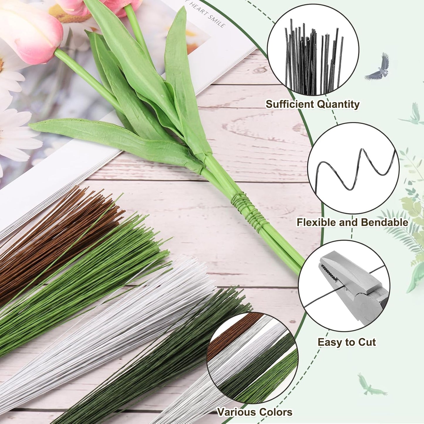 PATIKIL 32 Inch 22 Gauge Floral Stem Wire, 3 Pack/120 Pieces Bouquet Stem Paper Wrapped for DIY Crafts Flower Arrangements, Black