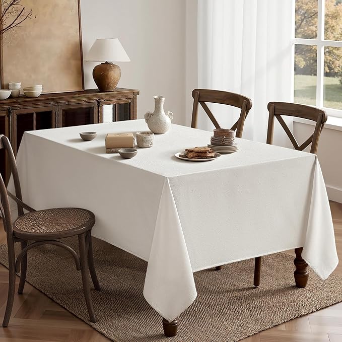 MIULEE White Linen Polyester Tablecloth 60x104 Inch Spring Rectangle Table Cloth Waterproof,Stain Resistant & Wrinkle Resistant for Dining Party Wedding