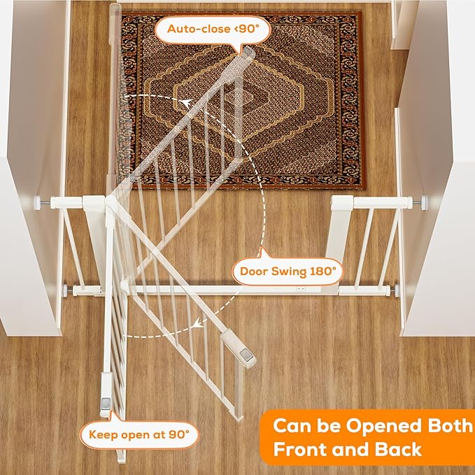29.5-46" Baby Gate for Stairs, Baby Safety Essentials, Auto Close Gate for Doorways, Easy Install Pressure Mounted Dog Gate Indoor, Pet Gates for Dogs, White