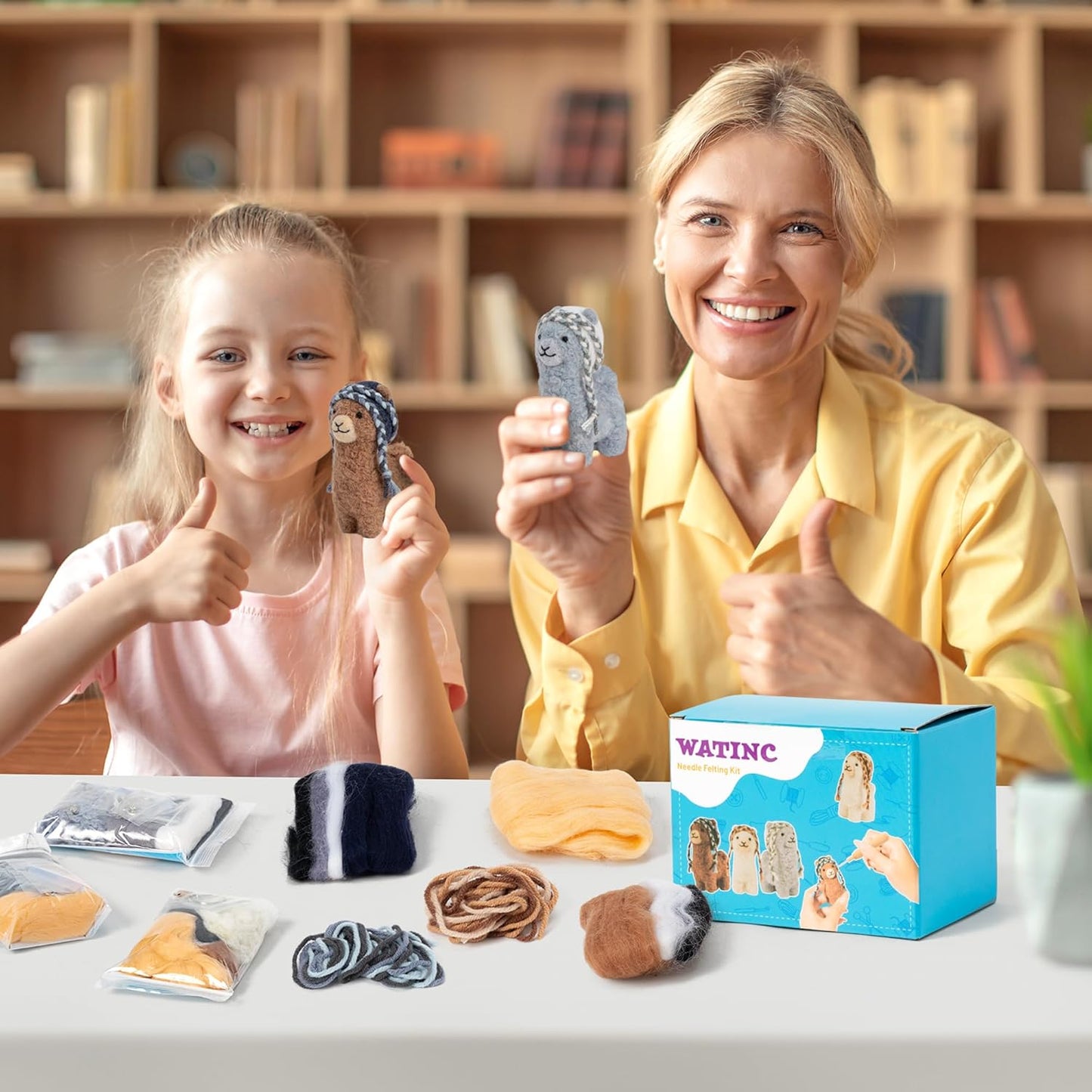 WATINC Needle Felting Kit - 3 Set Unique Different Cute Doll Wool Felt Needle Tools Foam Pad Instruction, DIY Home Decoration Craft Party Supplies for Art Work Starter Beginners (Alpaca)