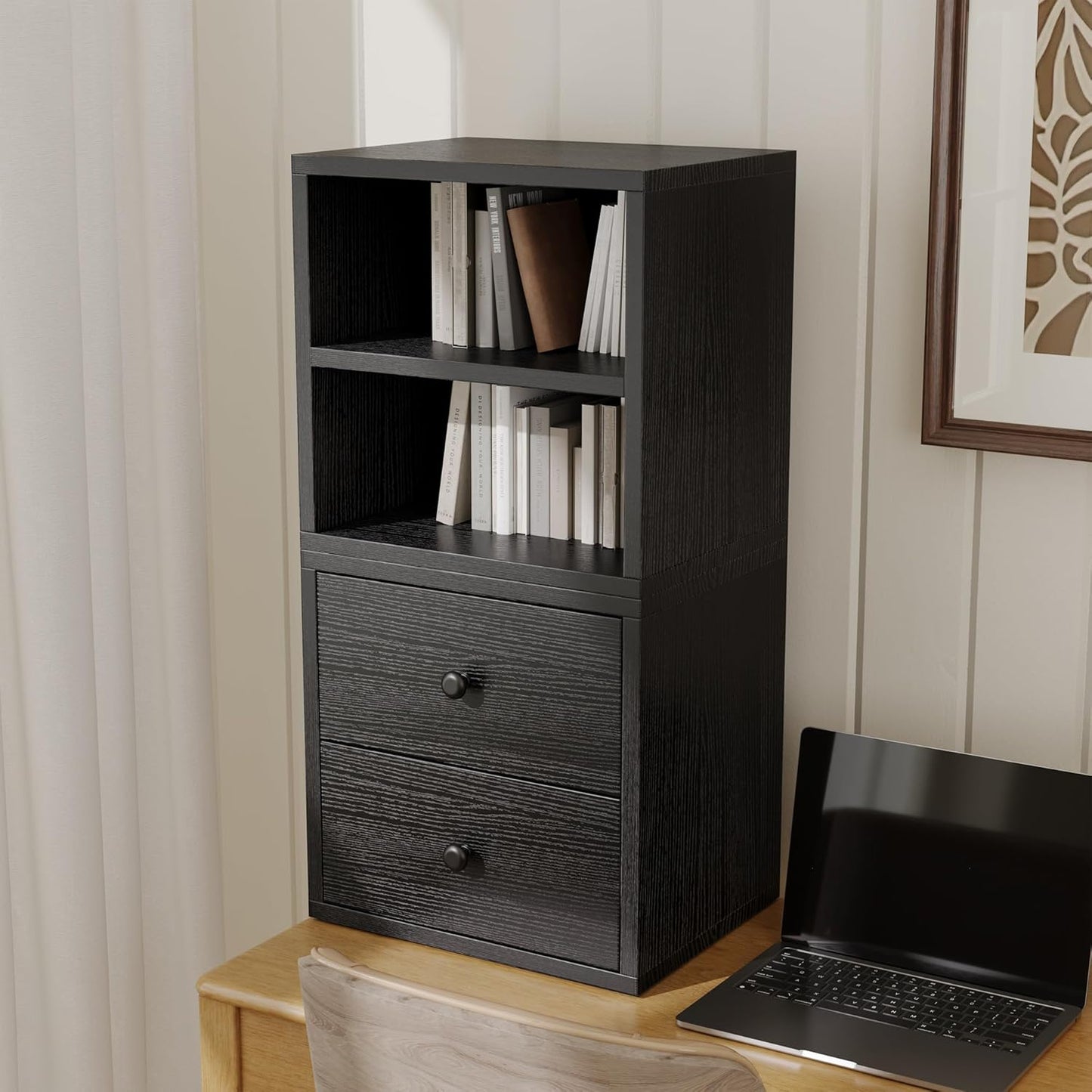 FUSUNBAO Magic DIY Cube Storage Organizer Stackable Cubes for Home Books Clothes Toy-Modular Cubby Storage System-Office Cubical-Bookcase Closet (Black, Door Cube)