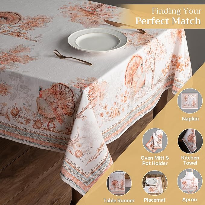 Maison d' Hermine Table Cloth Rectangle Table 100% Cotton 70 x 108 Inches Fall Tablecloth Reusable Everyday Use for Thanksgiving Christmas Decorations Dining Farmhouse Party (Giving Thanks)