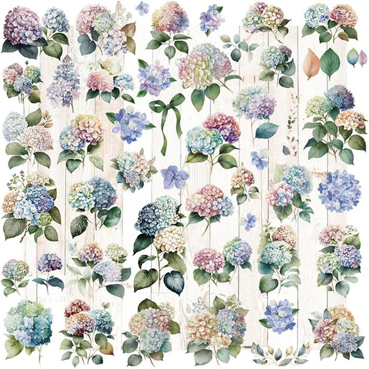 Vintage Vellum Stickers Floral Plants Elements Scrapbooking Supplies Flowers Botanic Natural Translucent Paper Self-Adhesive Junk-Journal Items (Hydrangea Macrophylla)