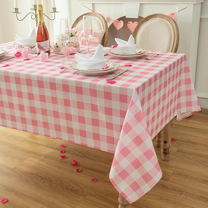 Waterproof Plaid Tablecloth Fabric - Oblong 52x70 Inch Classic Buffalo Tartan Table Cloth for Indoor/Outdoor Use - Washable Table Cover for Dinner, BBQs, and Parties