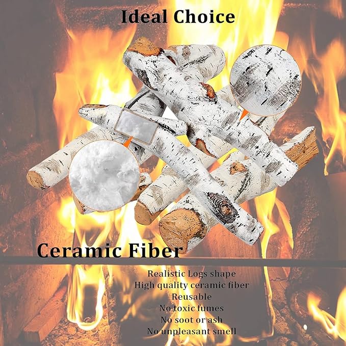 Gas Fireplace Logs, 6pcs Large 26.8" Birch Logs for Gas Fireplace Inserts, Fake Fireplace Logs Fireplace Decor, Gas Logs for Fireplace, Faux Fireplace Logs for All Types of Fireplace, Outdoor Fire Pit