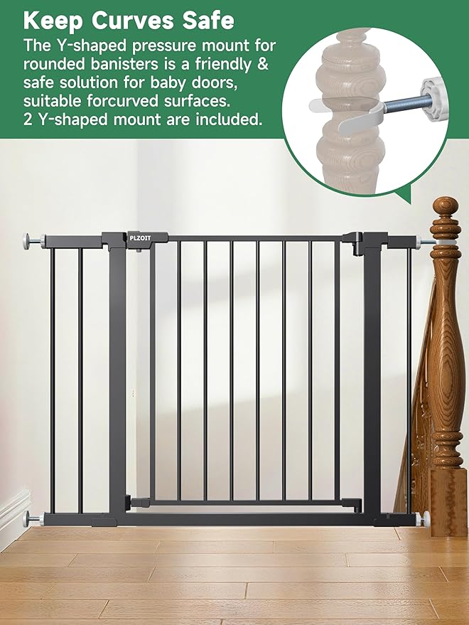 29.5-46" Extra Wide Baby Gate for Stairs, Dog Gate for Doorways, Walk Thru Auto Close Metal Pet Gate for The House, Stairs and Doorways Child Gate Pressure Mounted Safety Gate Indoor - Black