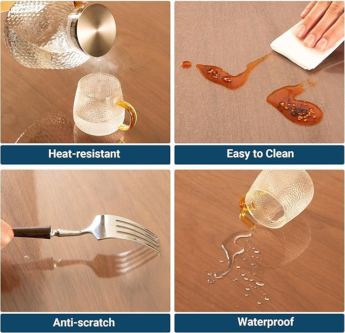 Clear Table Cover Protector 16x24.1 Inch Rectangle, 1.5mm Transparent Plastic Table Protector Waterproof, Anti-Scratch Clear Desk Mat for Office Desktop Dresser Dining Table, FDA Compliant