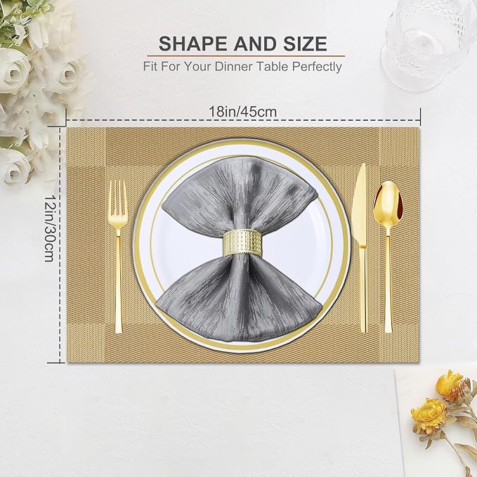 BETEAM Placemats Set of 8, Woven Vinyl Placemat for Dining Table Washable Wipeable Kitchen Place Mats Durable Indoor Outdoor Table Mats