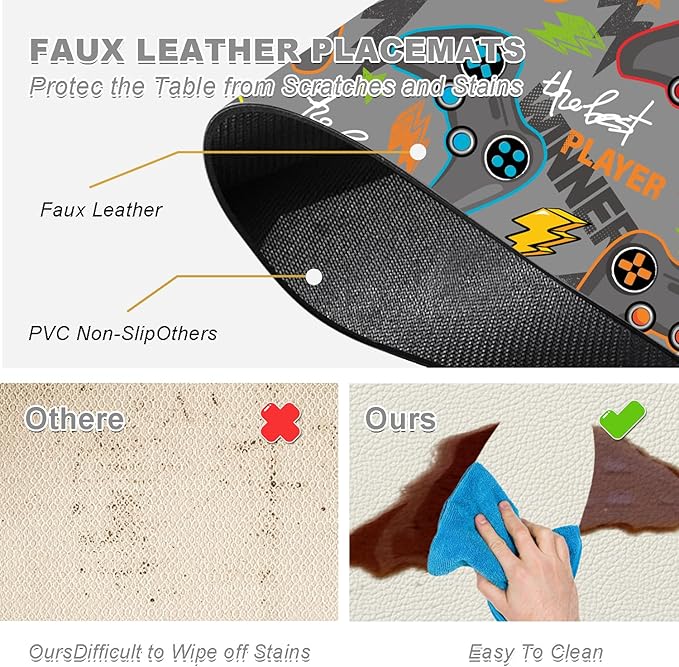 Placemats Set of 4 - Faux Leather Heat Resistant Placemats for Dinner Table, Non-Slip Waterproof Oil-Proof Washable Reusable Placemat for Indoor Outdoor Kitchen Decor, 15.75In*11.81In