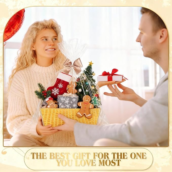 Wonderjune 20 Pcs Valentines Day Gift Baskets Empty To Fill Baskets For Gifts Empty With Gift Bag Bow Valentines Gifts Storage Basket Bulk for Wedding Party Wrapping(Gold)