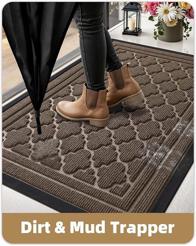 Color&Geometry Large Front Door Mat Outside Entrance, Heavy Duty Non Slip Low Profile Doormat for Entryway, Trap Dirt and Moisture Welcome Mats All-Weather, Easy Clean, Patio, Garage, 36"x60" Brown