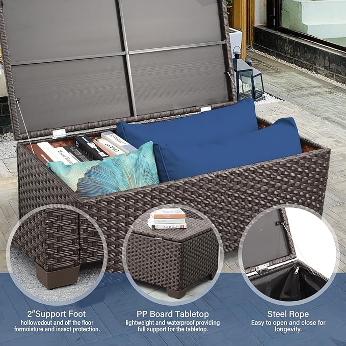 Patio Furniture Set Outdoor Patio Furniture with Storage Table Outdoor Couch Patio Chairs Outdoor 7-Piece Conversation Set with Non-Slip Cushions Waterproof Covers, Navy Blue