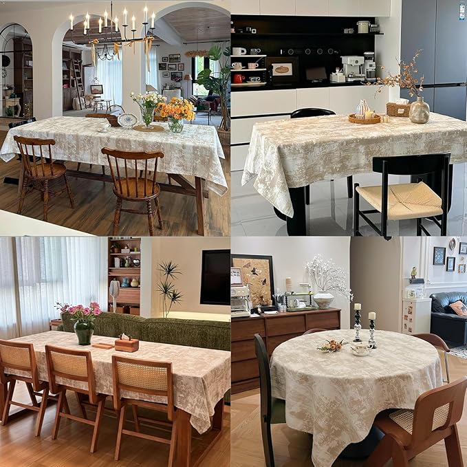 Beige Rectangle Tablecloth, Jacquard Spillproof Waterproof Table Cloth, Soft Thick Decorative Fabric Table Cover for Dining, Party, Wedding, Kitchen, Farmhouse, 70 x 140 Inch
