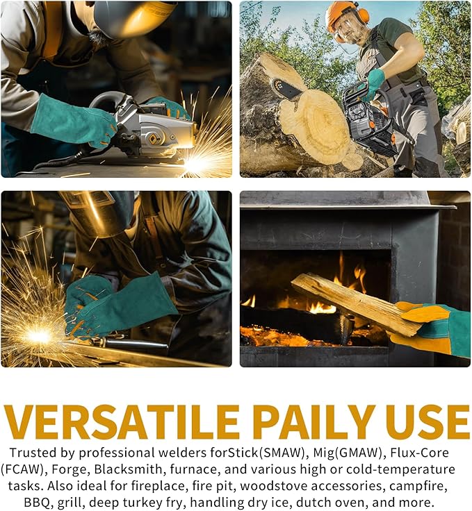 Leather Welding Gloves - Thick Premium Cow Split Leather, Heat Resistant, Welding, Grilling, BBQ & Fireplace