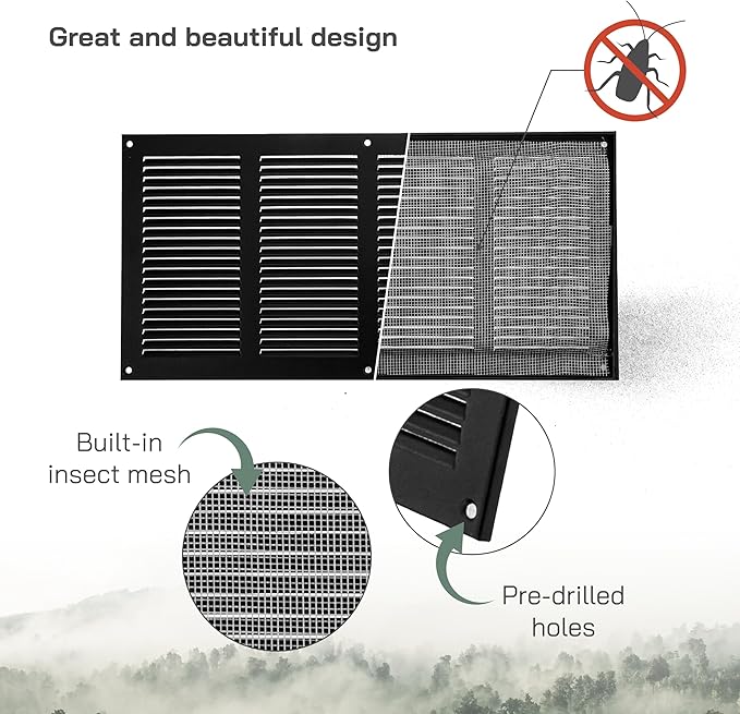 Vent Systems 16" x 8" Inch Anthracite Metal Air Vent Cover - Louvered Wall Grille with Built-in Mesh Screen - Weather Resistant HVAC Duct Cover for Exhaust & Supply in Home, Garage - Indoor & Outdoor