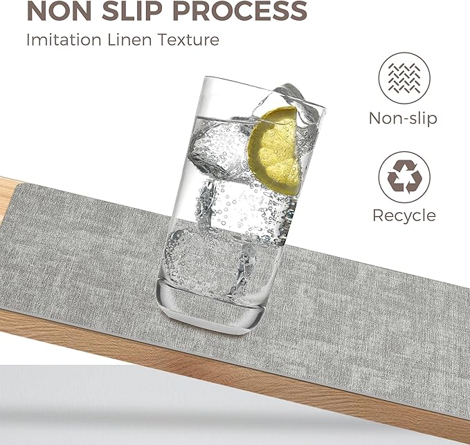 Vinyl Placemats Set of 12, Faux Leather Waterproof and Heat Resistant Place Mats, Washable Anti-Slip Table Mats with Coaster, Wipeable Placemats for Indoor & Outdoor 17" x 12" (Light Grey, Set of 12)