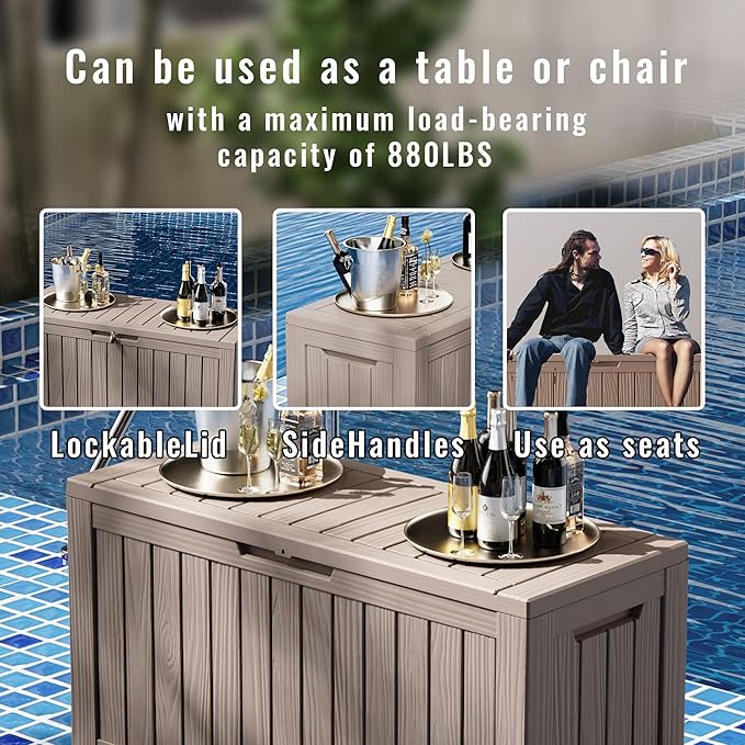 80 Gallon Waterproof Resin Deck Box, UV Resistant Outdoor Storage for Garden, Patio, Porch, Delivery（Black，80 Gallon）
