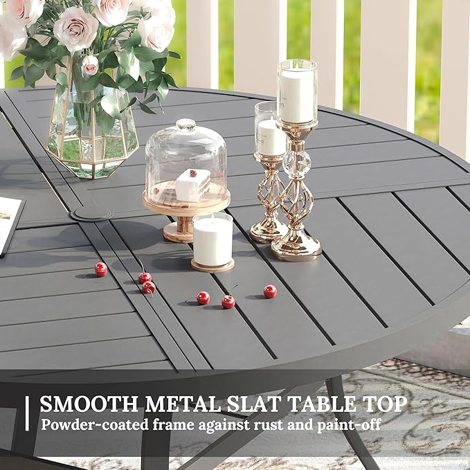 VICLLAX Round Patio Table with Adjustable Umbrella Hole for 6, All Weather Metal Outdoor Dining Table for Lawn Garden, 50" Outdoor Coffee Table, Grey Tabletop
