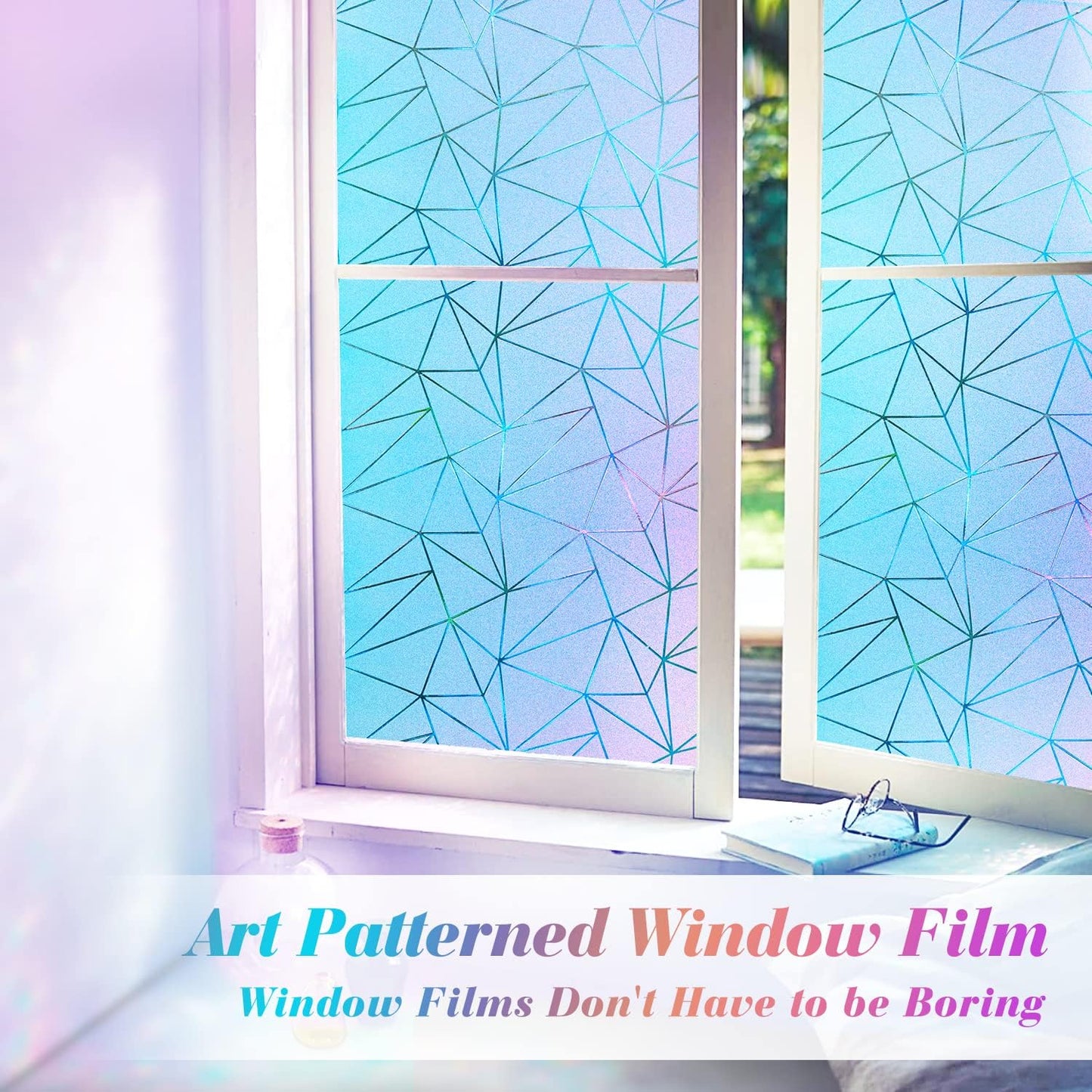 Coavas Rainbow Window Privacy Film, Frosted Glass Static Cling, Decorative for Bathroom Door, UV Blocking Window Cling, Non-Adhesive Vinyl Sticker, Day and Night Windows Tint for Home, 35.4x78.7 Inch