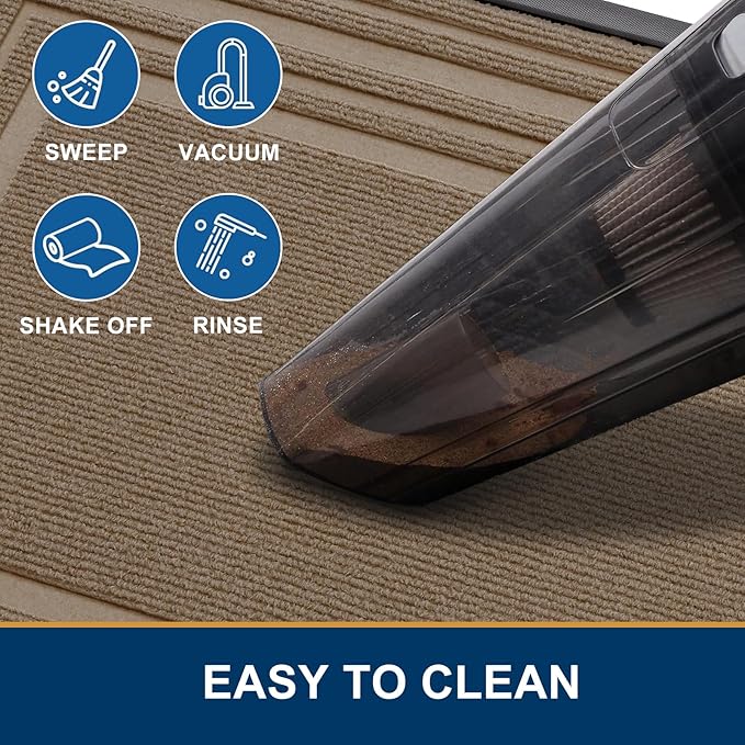 Buganda Front Door Mat Indoor Outdoor Entrance, Non-Slip Natural Rubber Doormats, Easy Clean, Low Profile, Dirt Trapper Entryway Floor Mats for Outside, Garages and Patios, 36x24, Light Brown