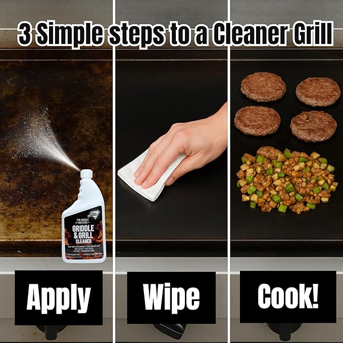 Black Diamond Stoneworks Griddle & Grill Cleaner – Flat Top Griddle Cleaner, Non-Caustic, Food-Contact Safe, Unscented, Residue-Free, Stainless & Cold-Rolled Steel, 32 fl oz (32)