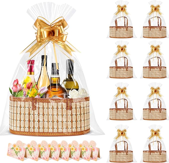 Orchidleaf 8 Set Baskets for Gifts Empty, Gift Empty Bamboo Basket Large, Foldable Woven Gift Basket with Handle for Baby Baptisms, Mother's Day, Christmas, Housewarming