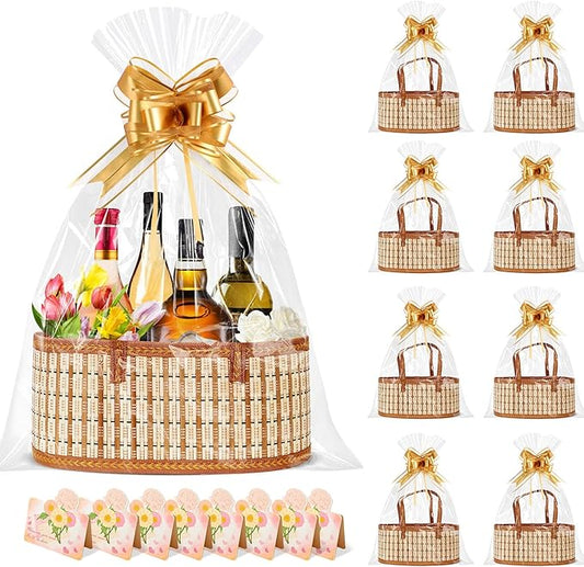 Orchidleaf 8 Set Baskets for Gifts Empty, Gift Empty Bamboo Basket Large, Foldable Woven Gift Basket with Handle for Baby Baptisms, Mother's Day, Christmas, Housewarming