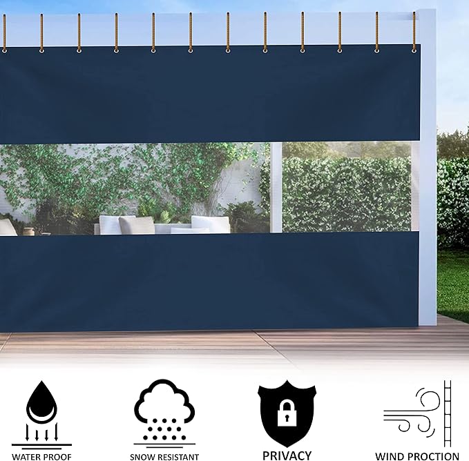 Covers & All Outdoor Clear Panel Curtain, 12 oz Vinyl Outdor Curtains for Patio, Waterproof & Weather Resistant Tarp with Brass Grommets for Pergola, Porch, Gazebos, Balcony (12' H x 8' W feet, Blue)