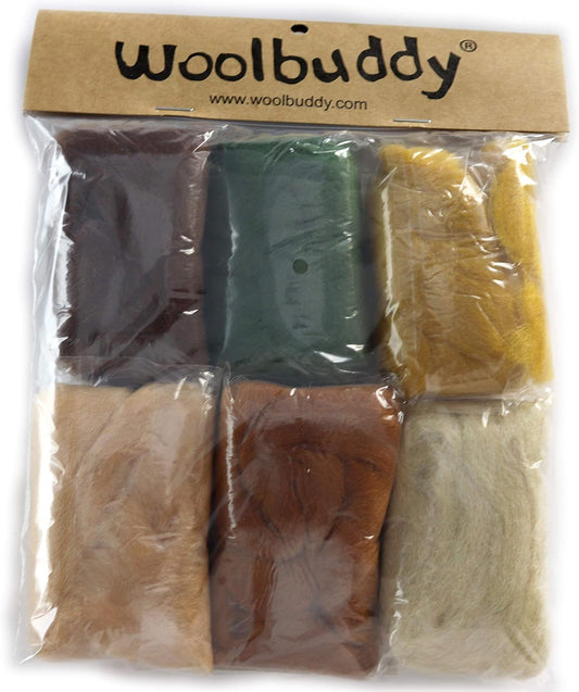 Woolbuddy Needle Felting Wool, Natural Handmade Wool Roving, 6 Vibrant Colors with Instructions (Wool Bag Fall)