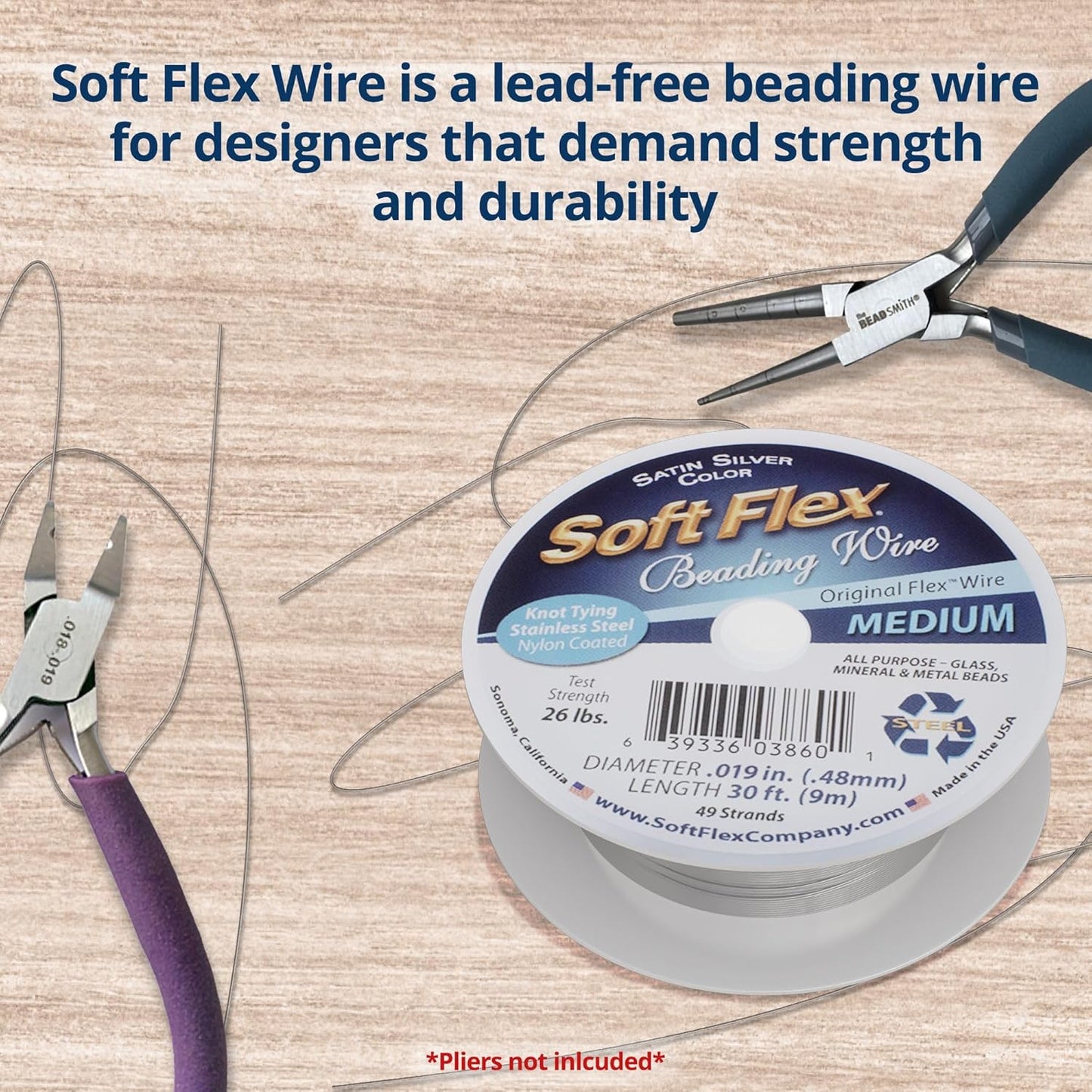 Soft Flex 49 Strand Beading Wire - Medium 0.19 Diameter - 30 Feet Nylon Design Wire