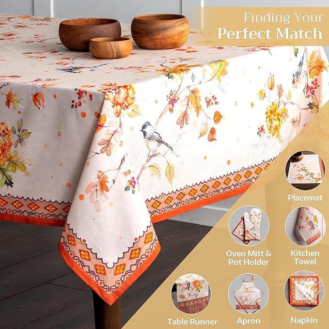 Maison d' Hermine Table Cloth Rectangle Table 100% Cotton 70 x 108 Inches Fall Tablecloth Reusable Everyday Use for Thanksgiving Christmas Decorations Dining Farmhouse Party (Kelim - Prairie)