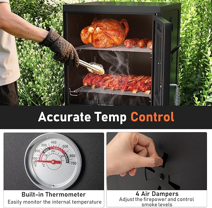 Happygrill Charcoal Grills, 40" Vertical BBQ Smoker Grill with Built-in Thermometer, Adjustable Air Dampers, Removable Water Pan & Grill Grates for Backyard Picnics, Party, Outdoor Camping