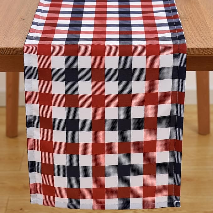 Waterproof Checkered Tablecloth Runner Fabric - Rectangle 12x108 Inch Classic Gingham Buffalo Plaid Table Cloth for Indoor/Outdoor Use - Table Cover for Kitchen, BBQs, and Parties