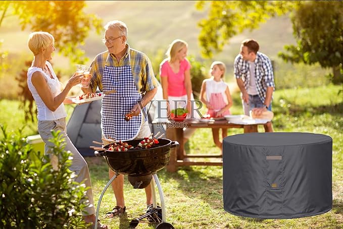 Fire Pit Cover 600D Heavy Duty Waterproof Fabric With PVC Coating Round 40" Dia x 20" H Dark Grey Fits 35-38 inch Fire Pit Table Fade Resistant Outdoor Firepit Cover
