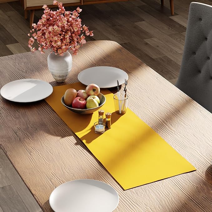 Encasa XO Table Runner 13"x36" Long | Cotton Canvas Fabric | Sunbeam Yellow Solid Color | Machine Washable & Durable
