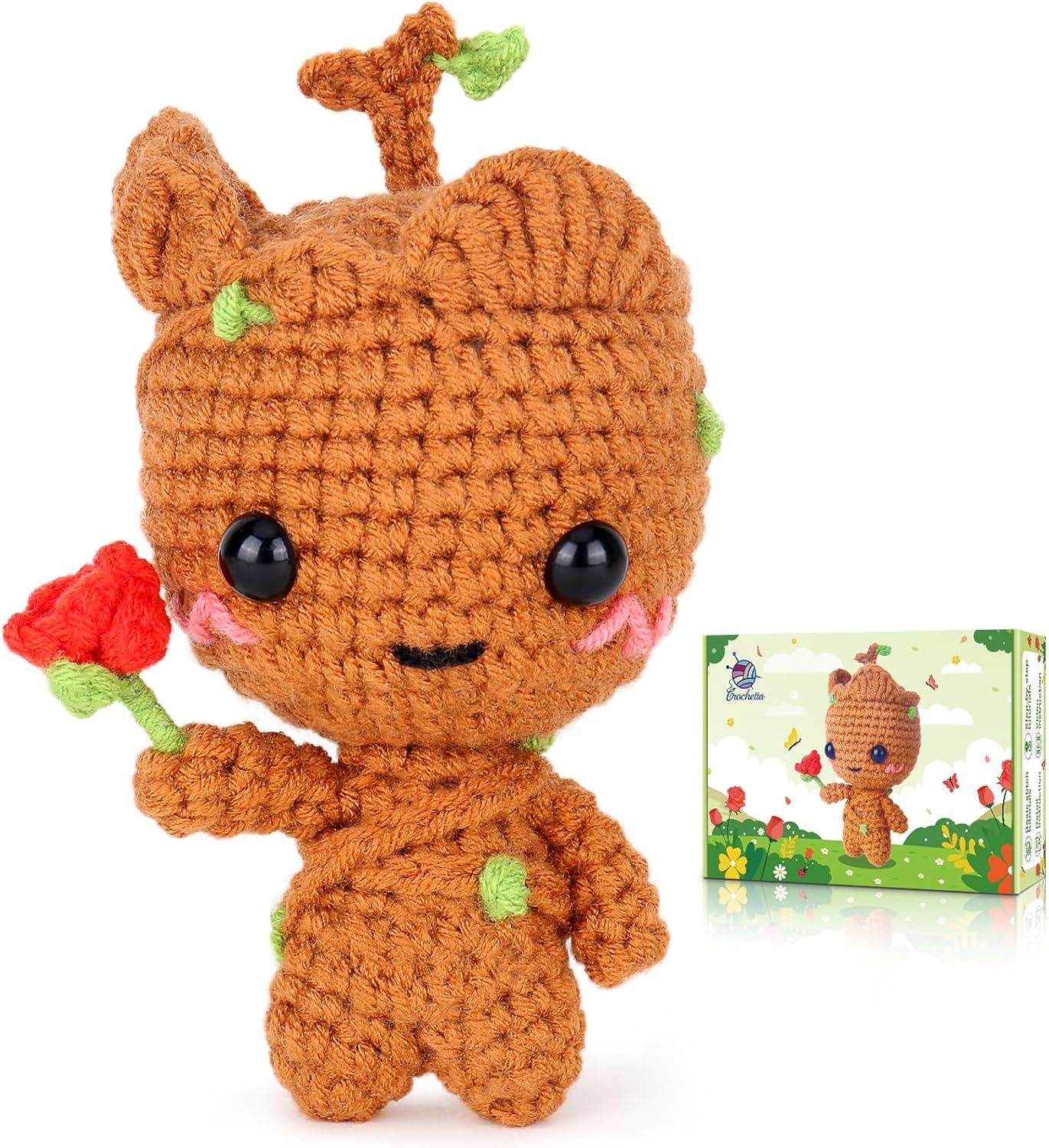 Crochetta Crochet Kit for Beginners, Crochet Starter Kit w Step-by-Step Video Tutorials, Beginner Crochet Kit for Adults Kids Women Men Complete Kit Included (Little Tree Man)