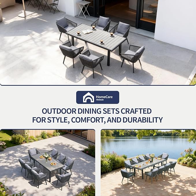 7 Pieces Patio Dining Set for 6 - All Weather Outdoor Dining Sets, All in One Outdoor Table and Chairs, Wicker Outdoor Patio Furniture Sets with Cushions and Pillows, Grey